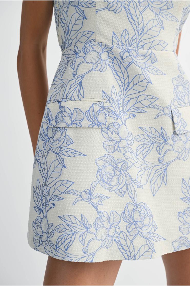 Natalia Floral Print Jacquard Mini Dress - Blue