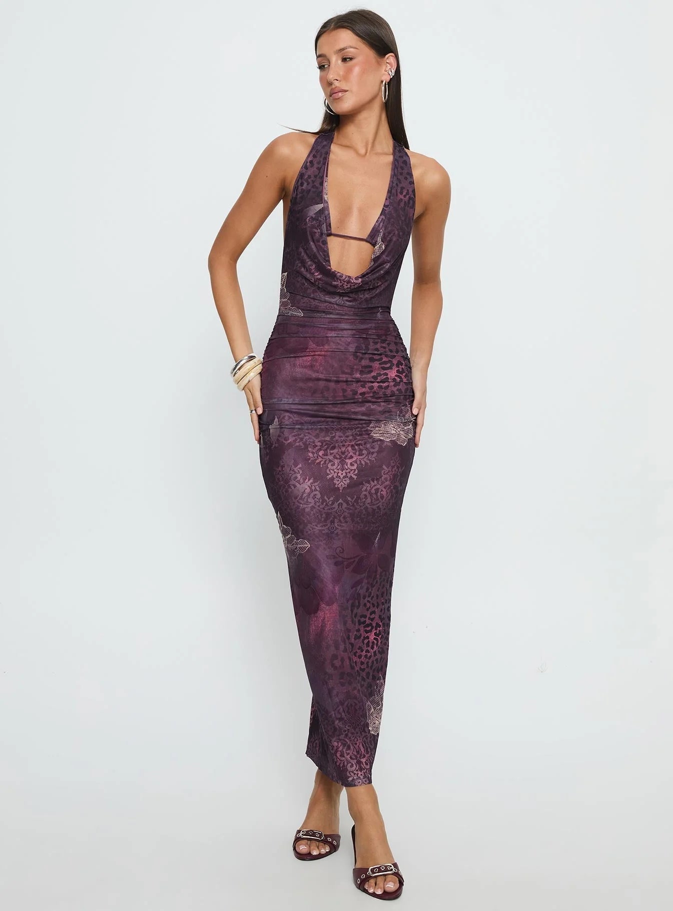 Manaia Cowl Halter Neck Maxi Dress Multi