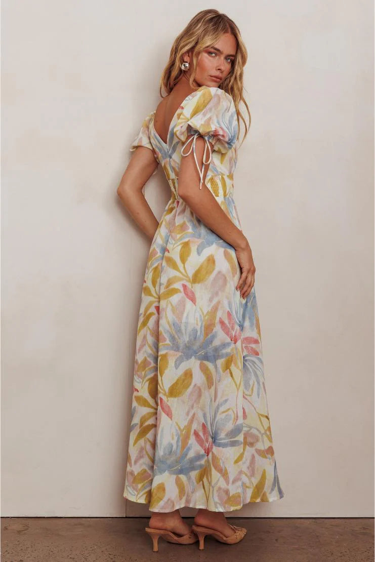 Melony Puff Sleeve Floral Print Maxi Dress
