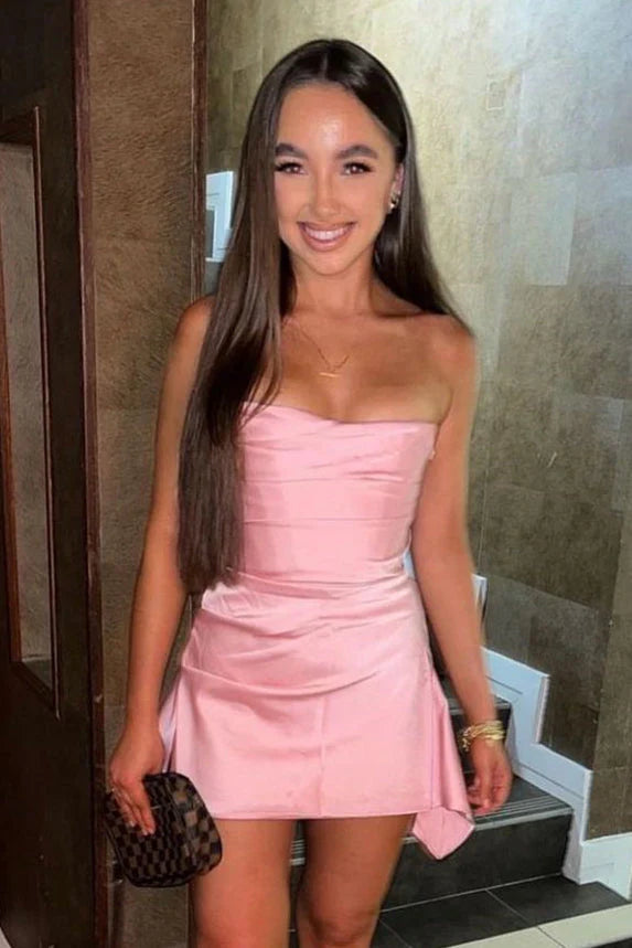 Strapless Grey Ruched Short Homecoming Dress