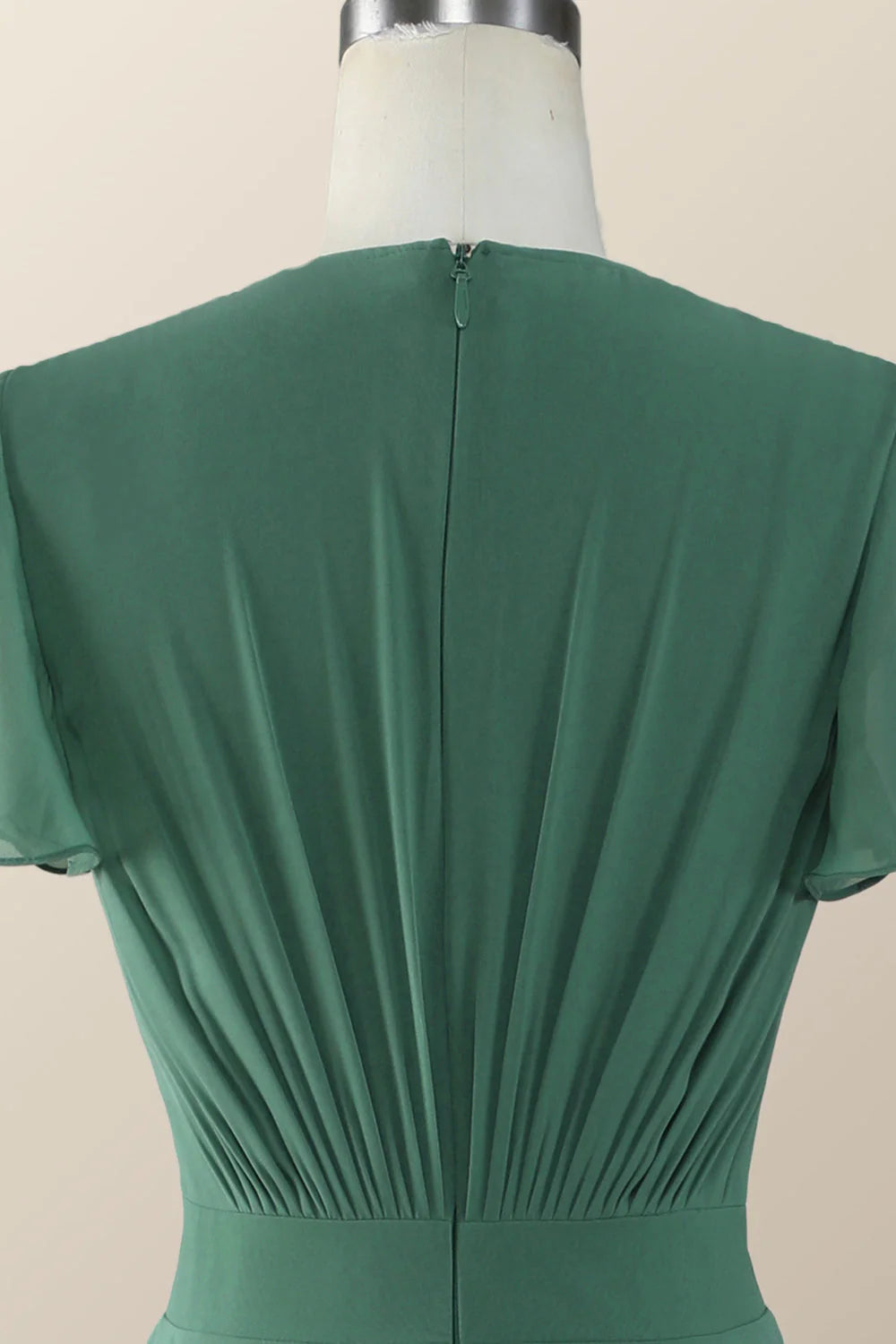 Knot Front Green Chiffon Long Bridesmaid Dress