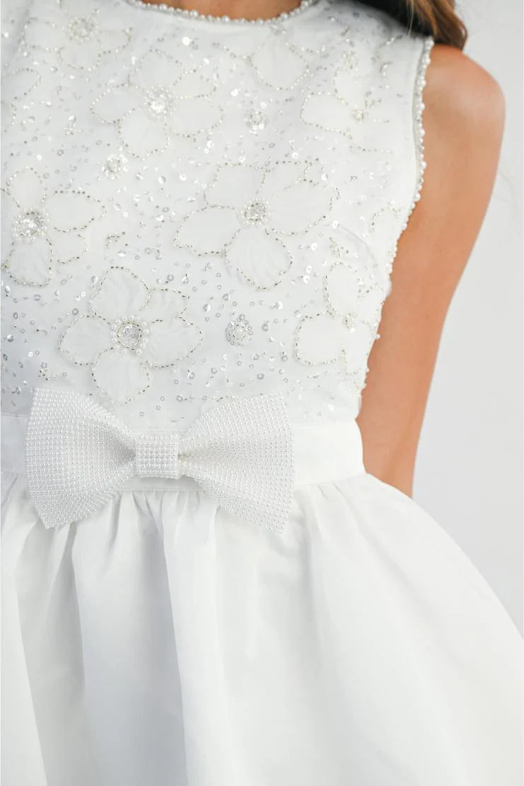 Isabelle Embellished Floral Appliques Bubble Mini Dress - White