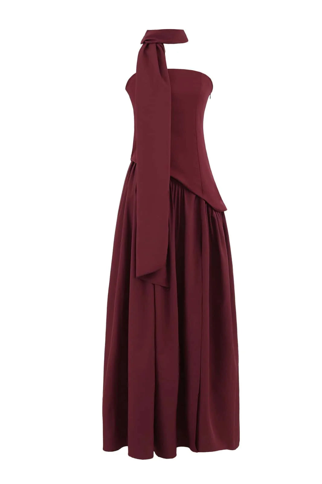Yellow Crepe Bodice Gathered Long Dress