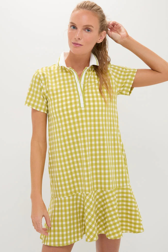 Light Green Gingham Performance Seersucker Short Sleeve May Golf Dress