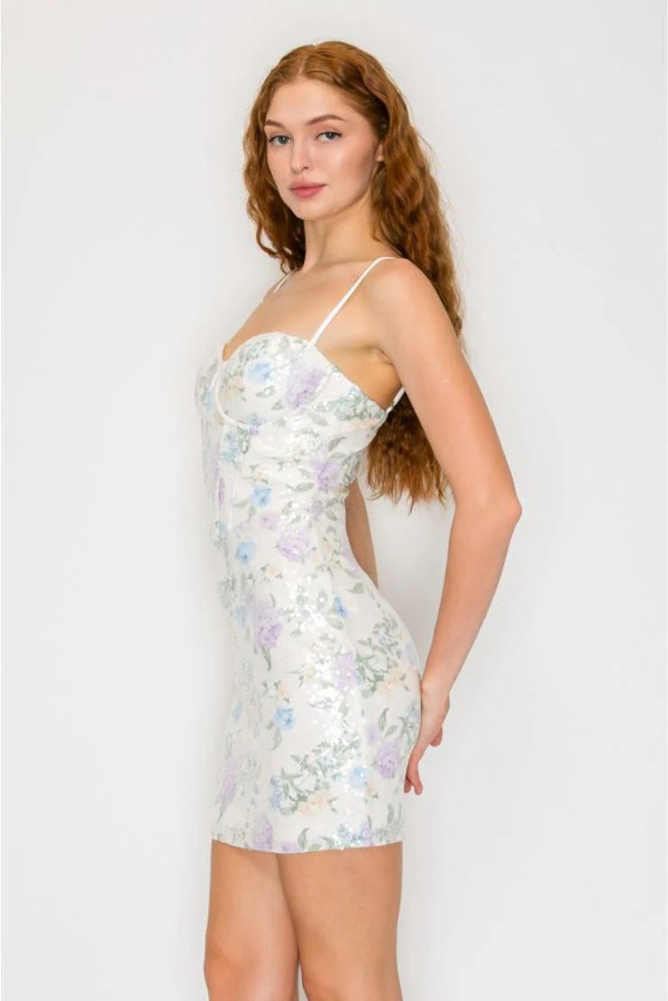 Bailey Floral Sequin Sweetheart Mini Dress