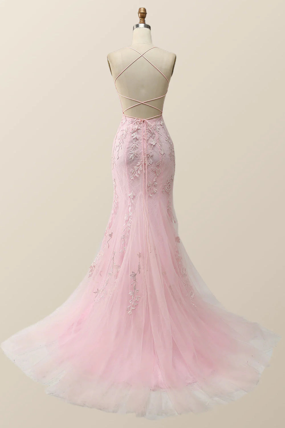 Yellow Mermaid Lace Appliques Long Formal Dress
