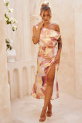 Late Matching Midi Dress - Rust Multi