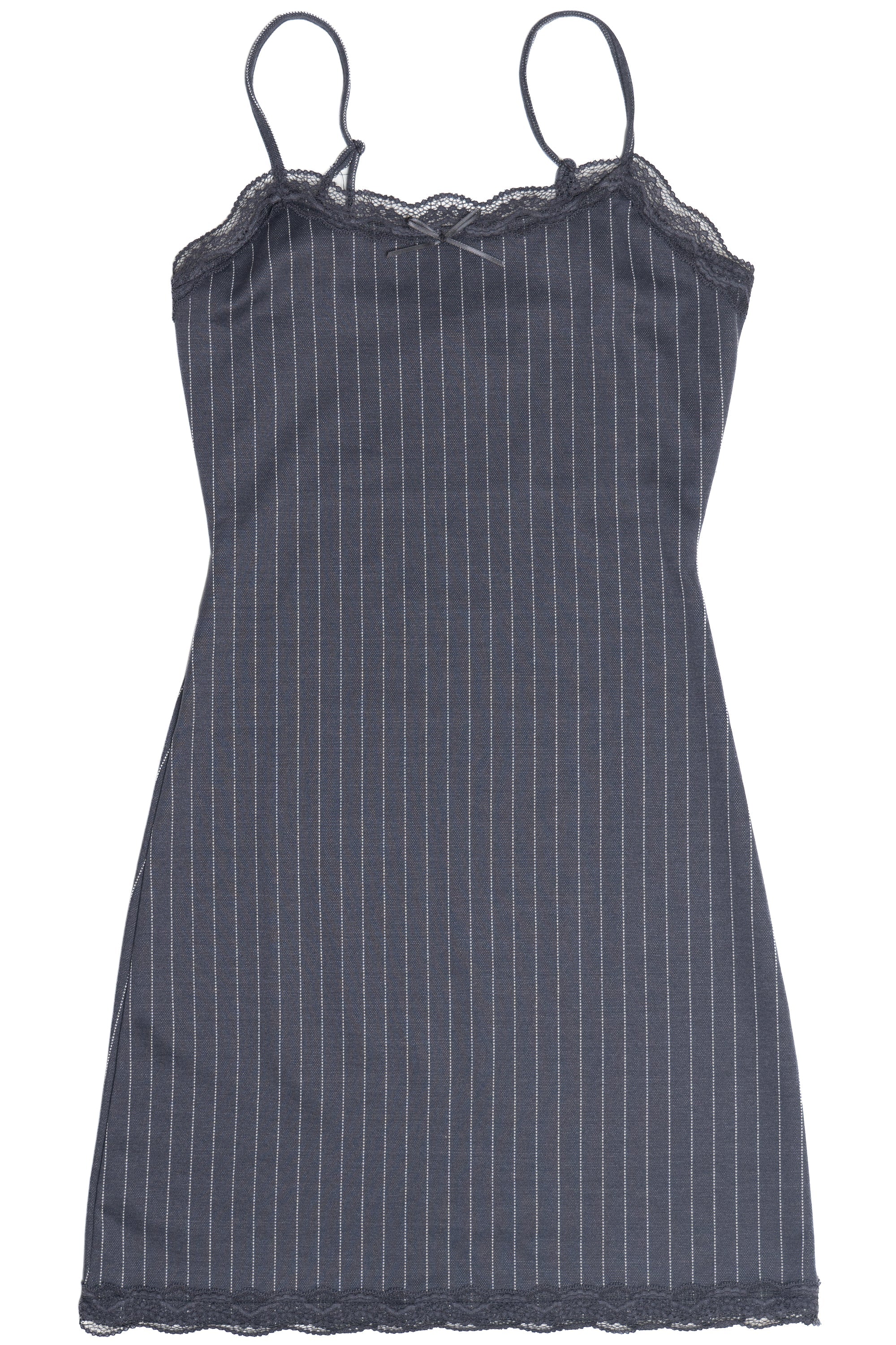 Lace Trim Pinstripe Mini Dress