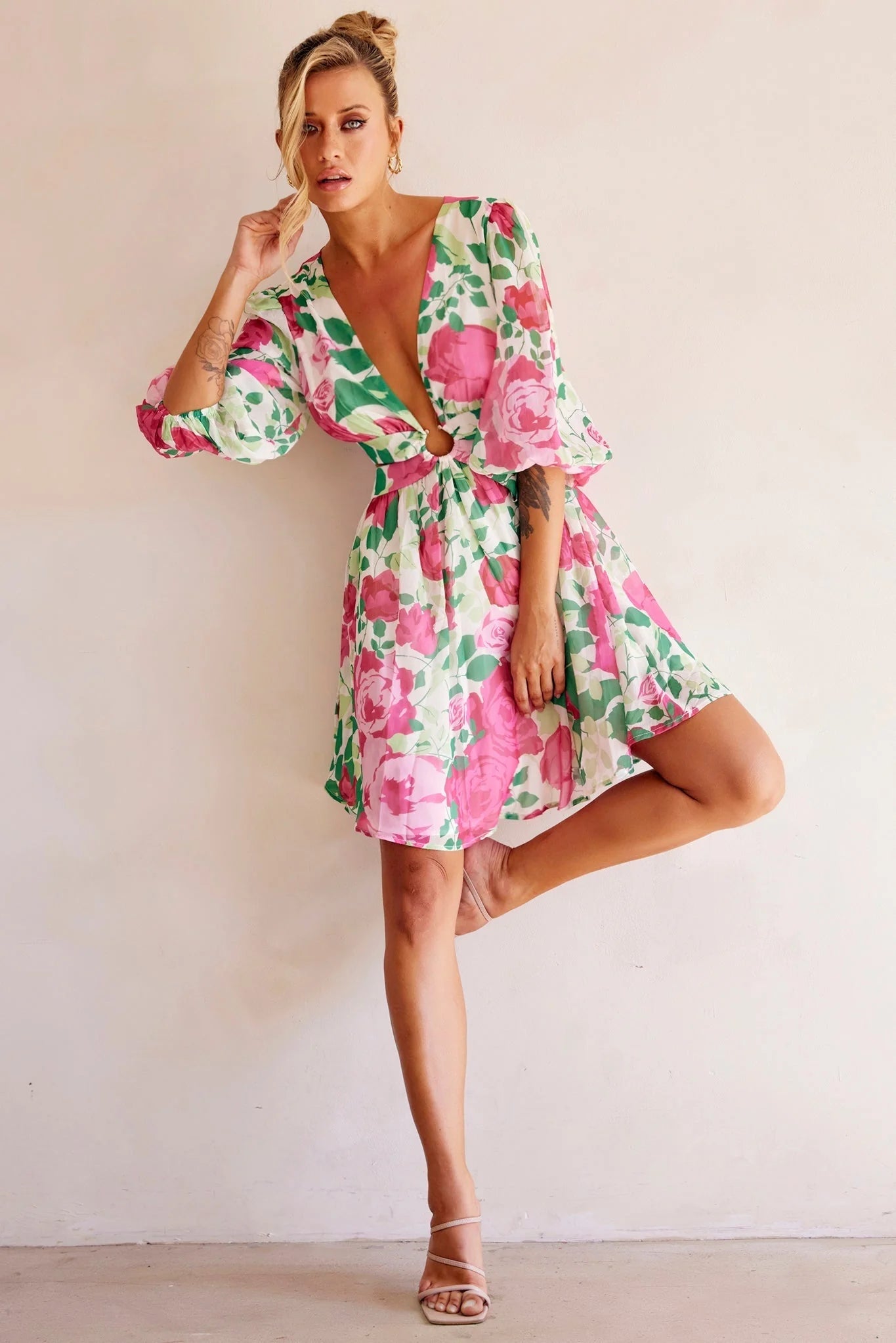 Rose Garden Mini Dress - Pink Multi