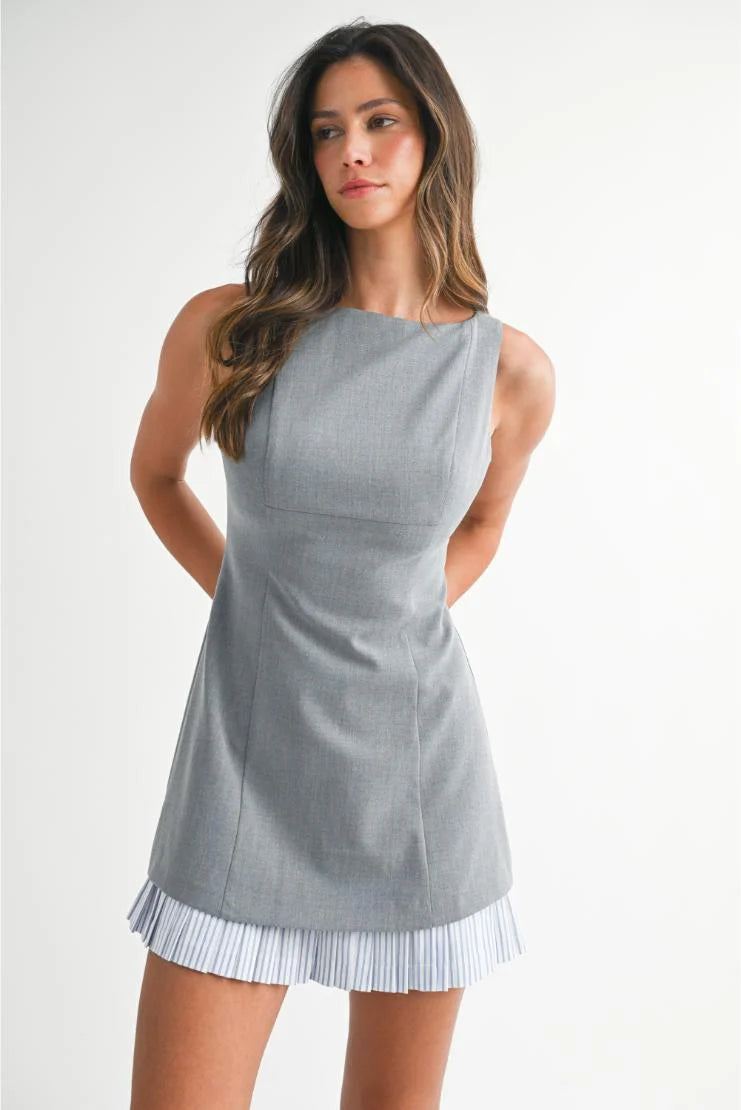 Robbie Sleeveless Contrast Stripe Pleated Hem Mini Dress