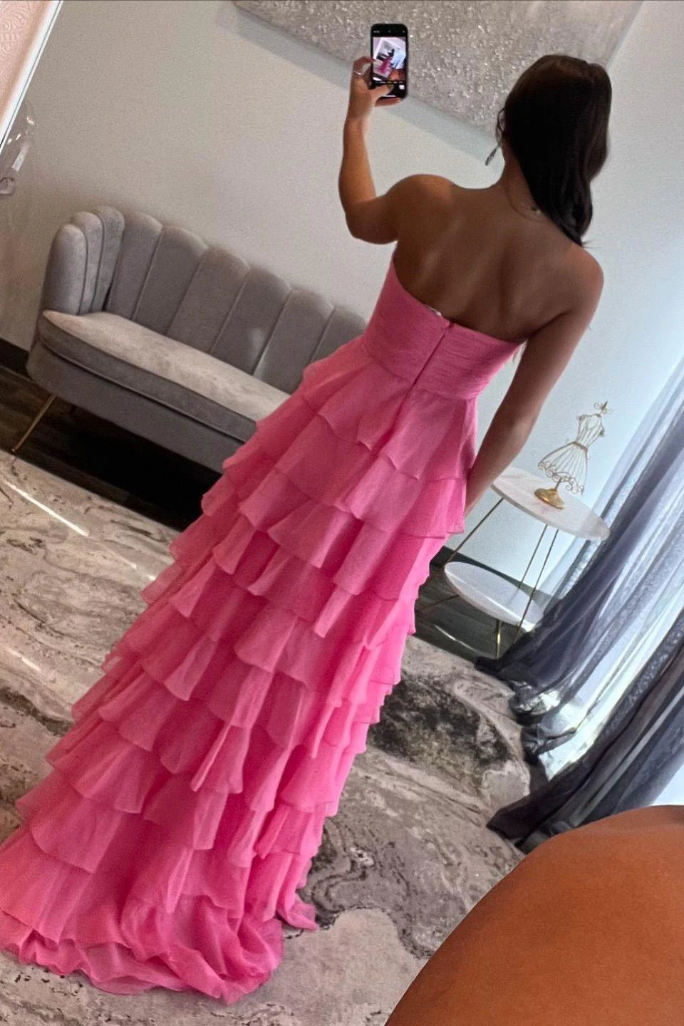 Strapless Yellow Tiered Long Dress with Bow