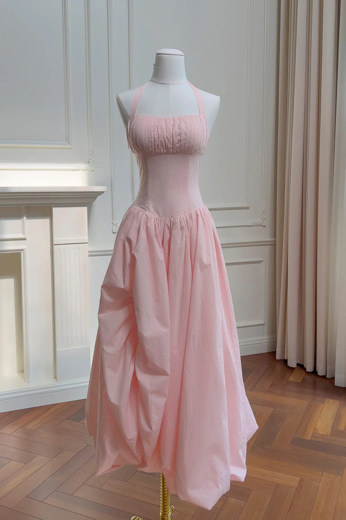 Halter Pink Empire A-line Bubble Dress