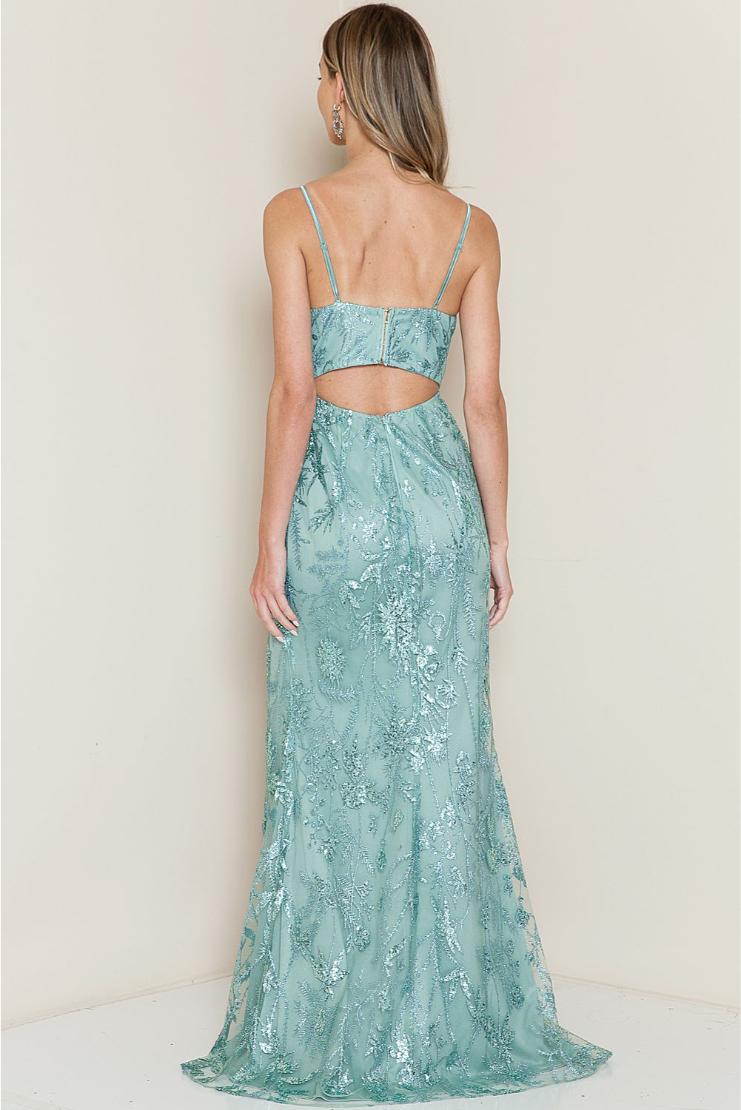 Farrah Floral Sequin Bustier Bodice Formal Gown - Dusty Sage