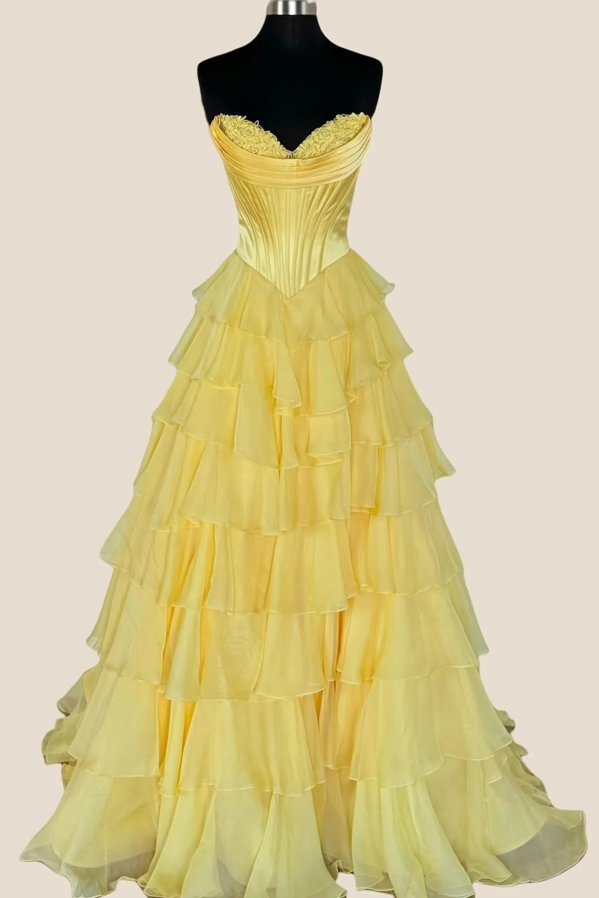 Strapless Orange Tiered Chiffon Long Dress with Slit