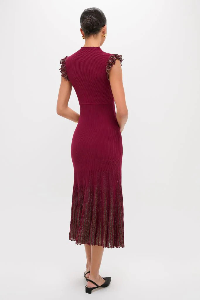 Plum Shimmer Knit Midi Dress