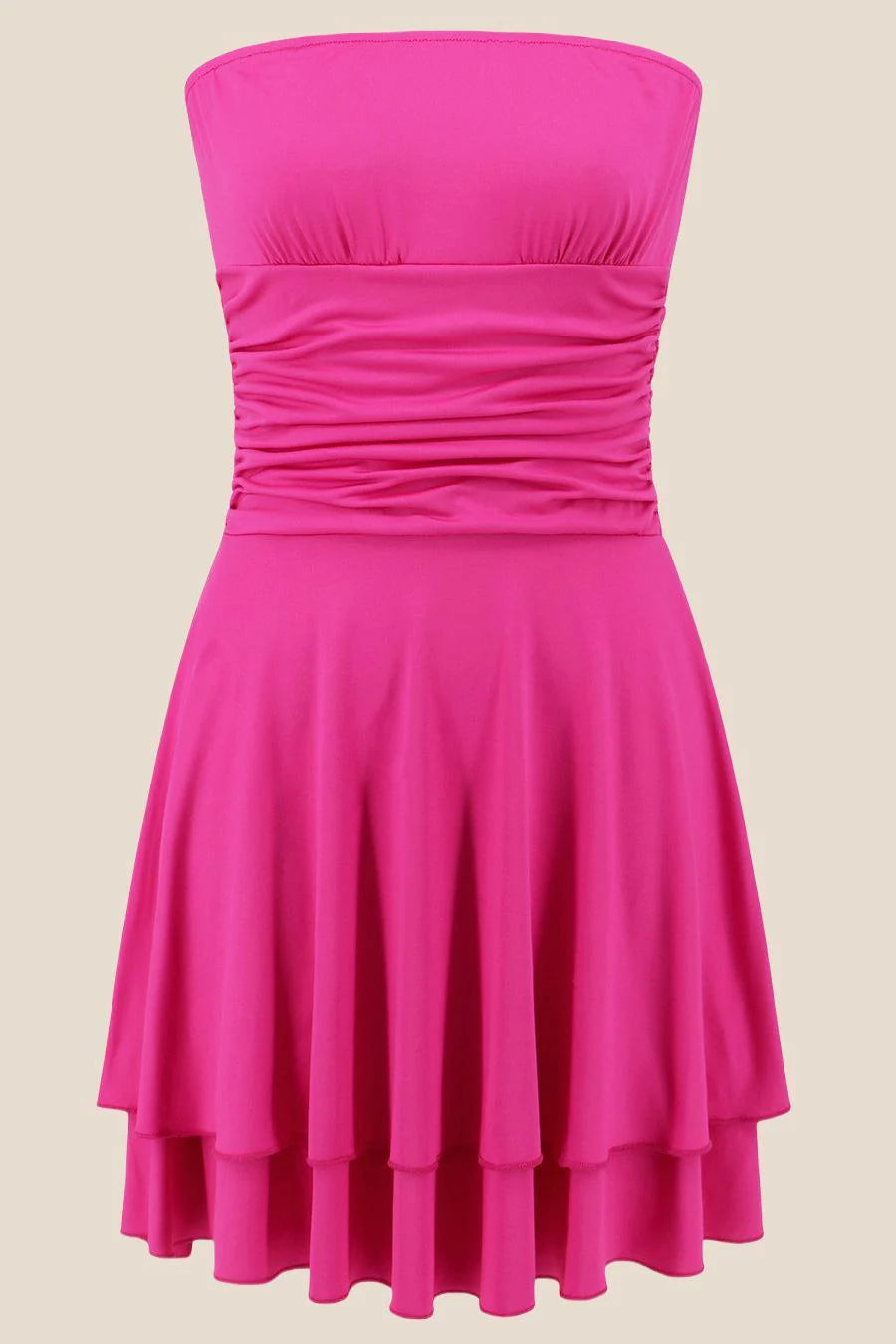 Strapless Pink Ruffle Ruched Short Dress