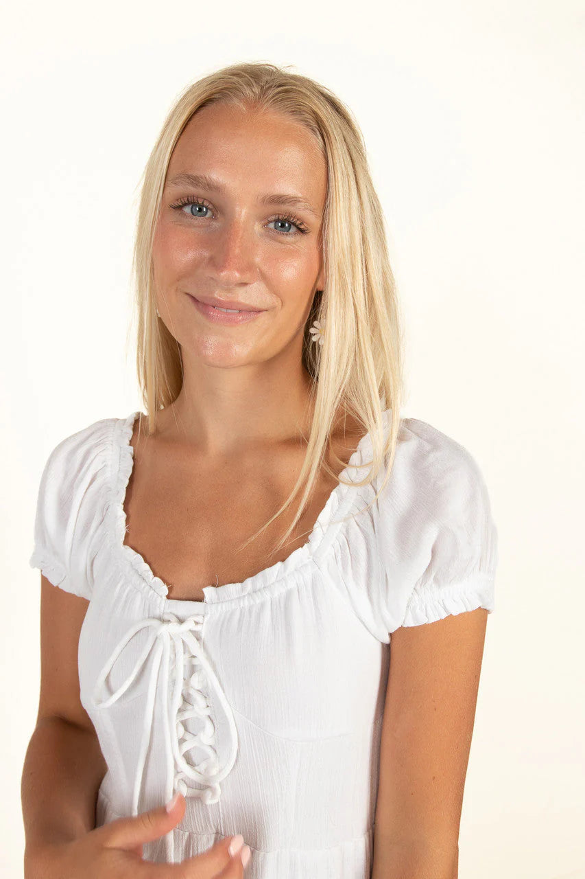 White Lace Up Milkmaid Maxi Dress