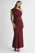 Stella Satin Draped On Shoulder Maxi Dress