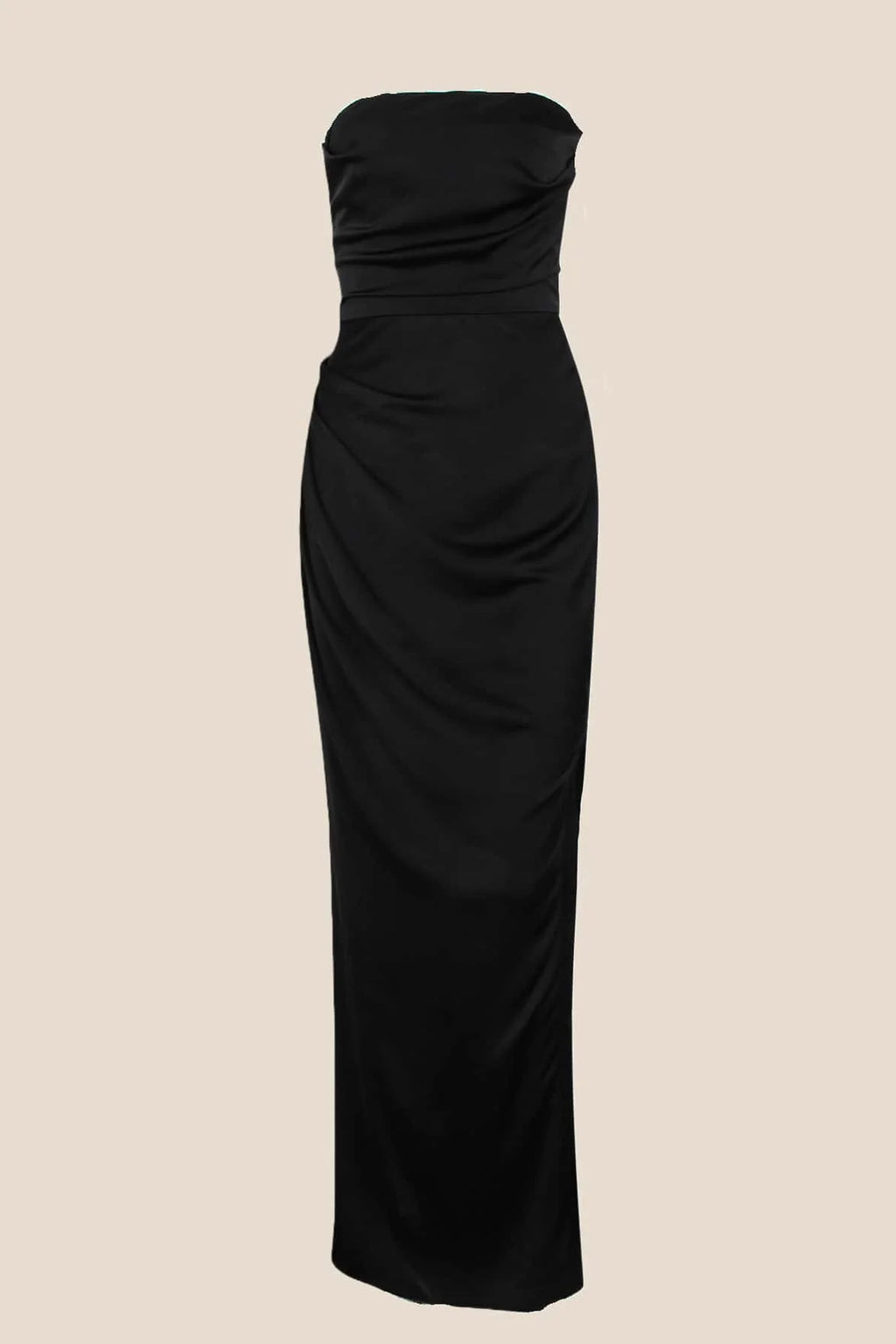 Strapless Red Ruched Long Dress with Slit