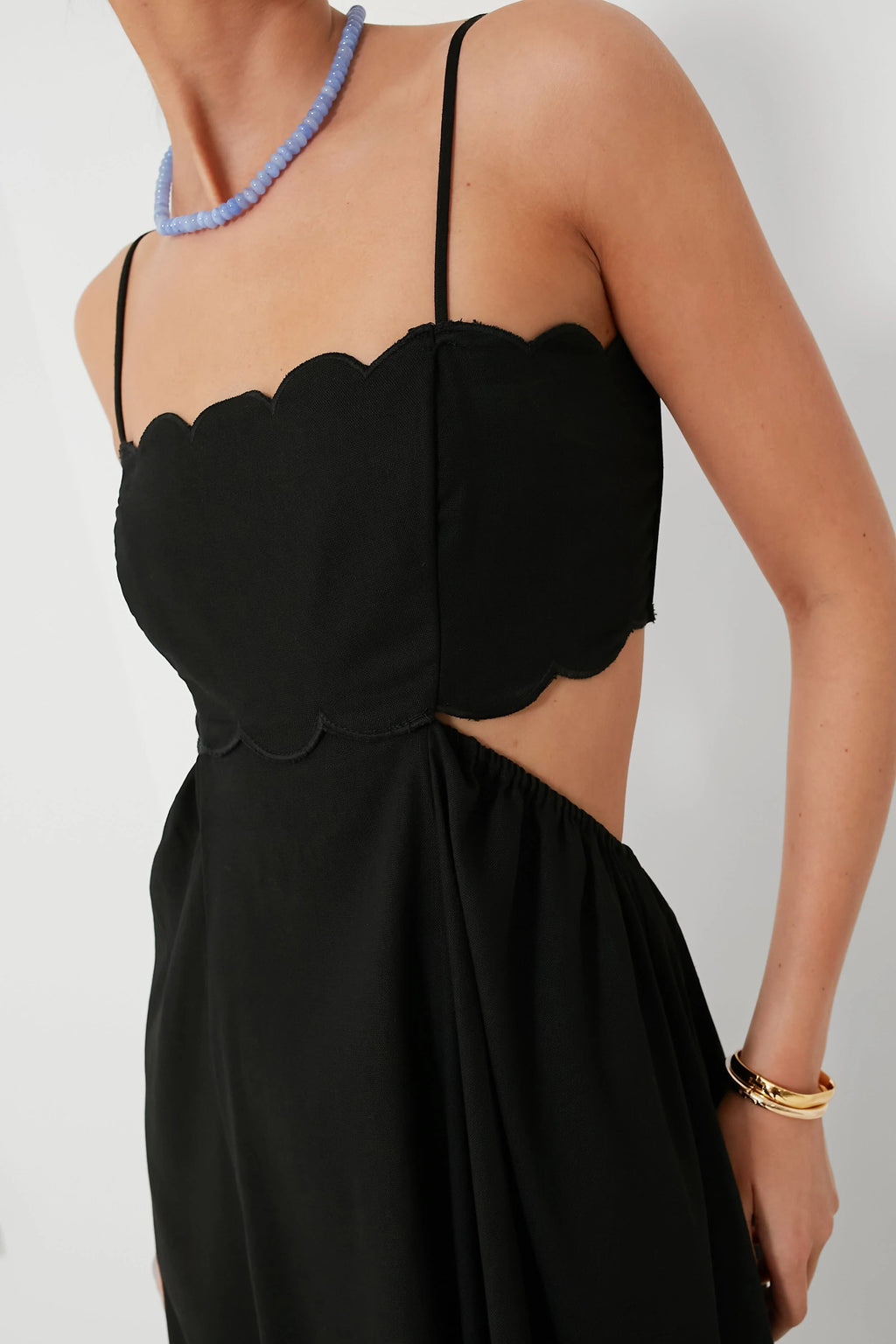Black Scallop Hem Dress