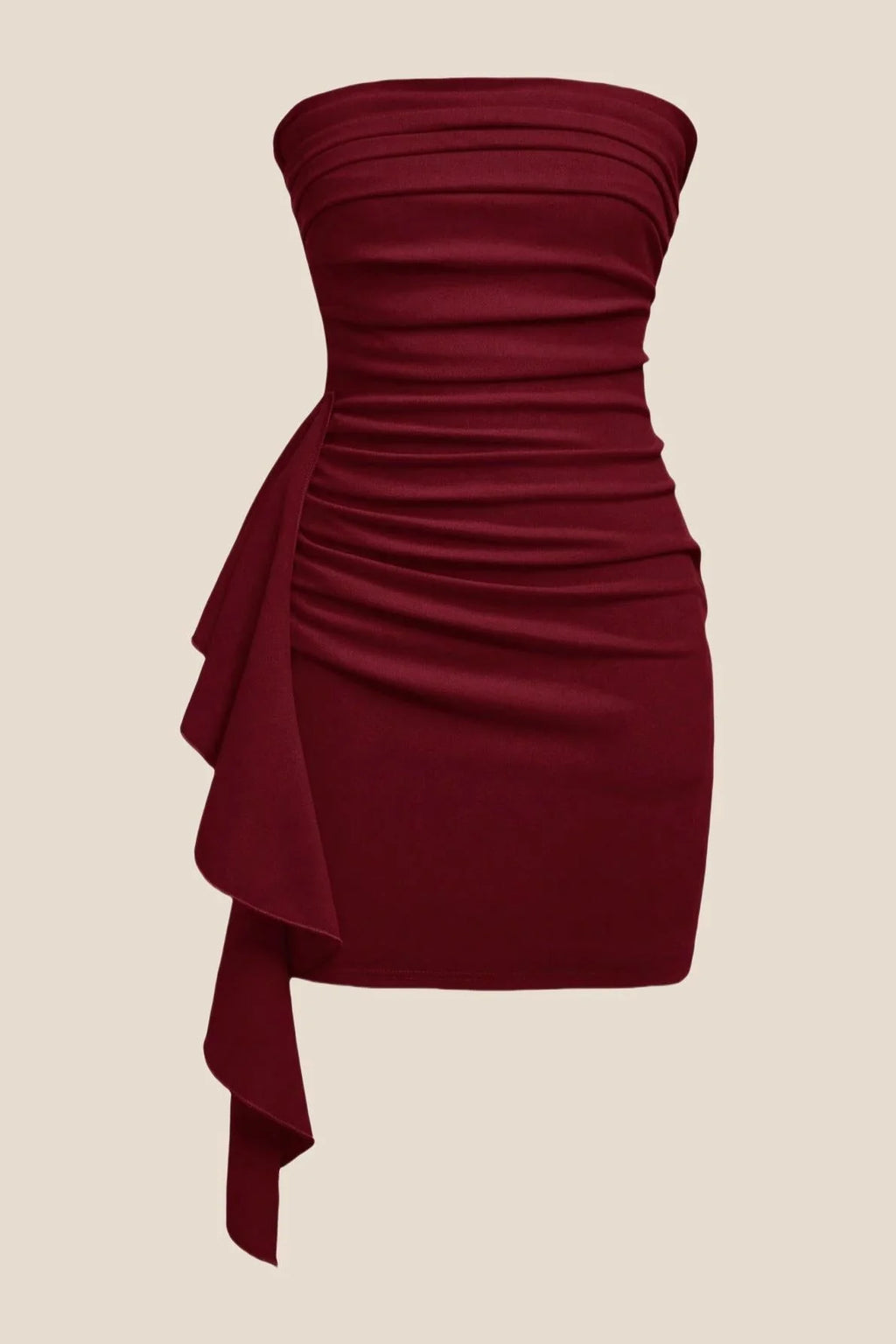 Strapless Red Bodycon Short Dress with Train