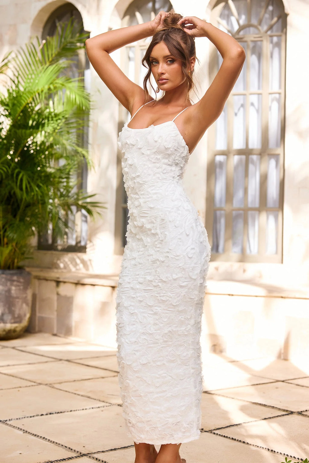 Petal Trace Midi Dress - White