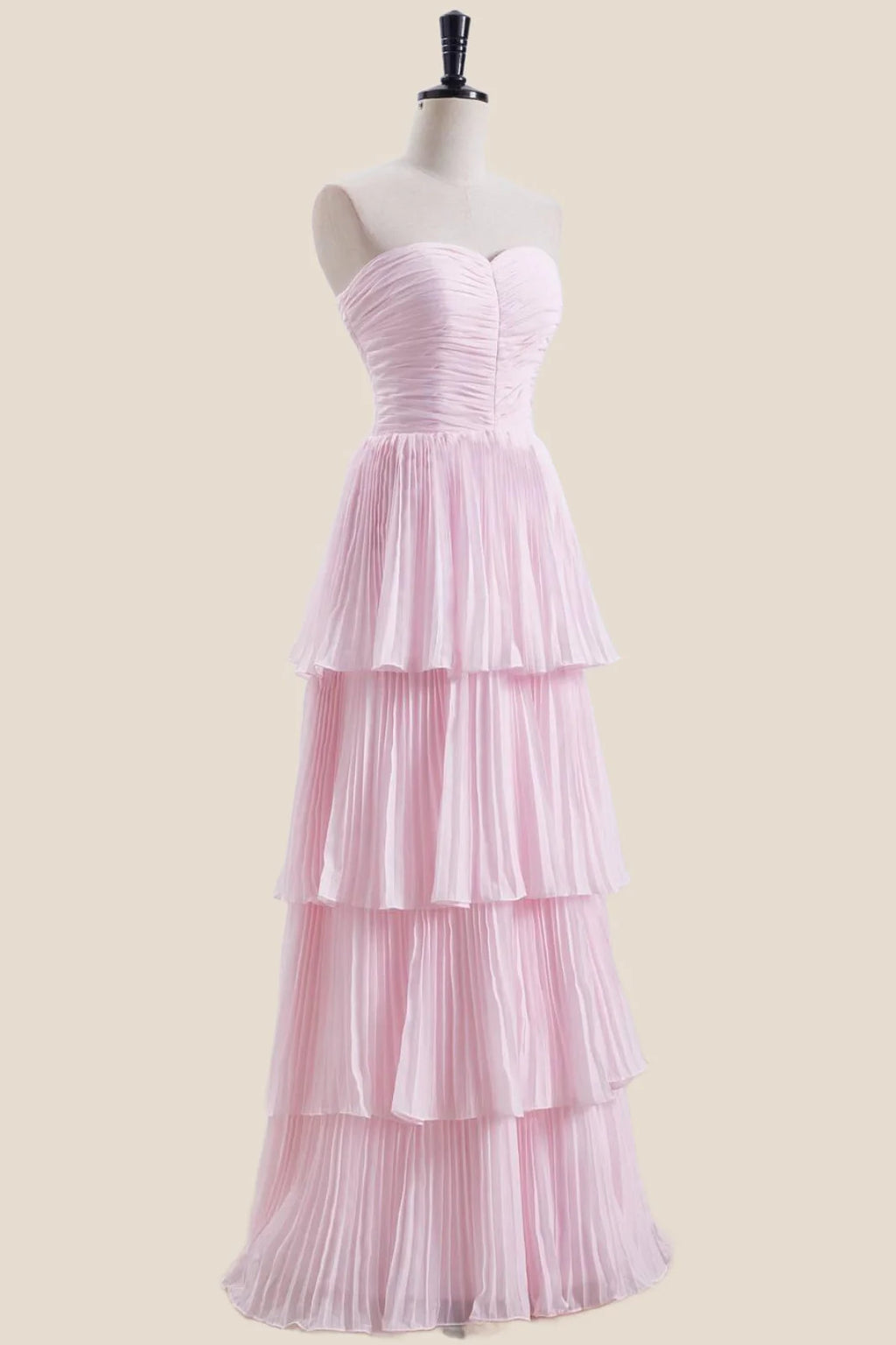 Strapless Light Blue Pleated Tiered Long Party Dress