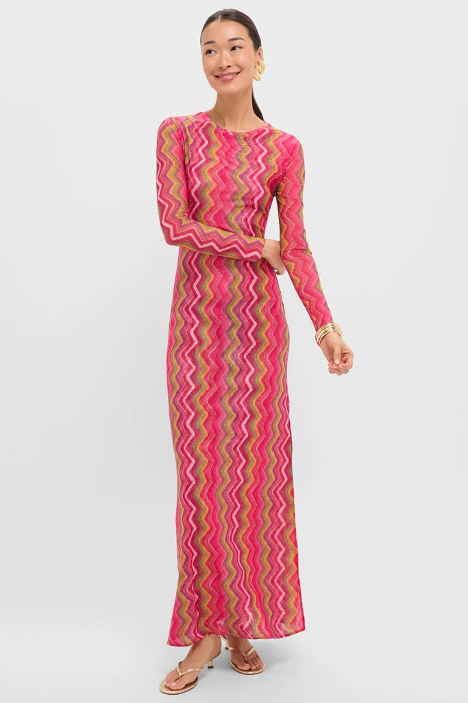 Electric Wave Pink Scarlet Maxi Dress