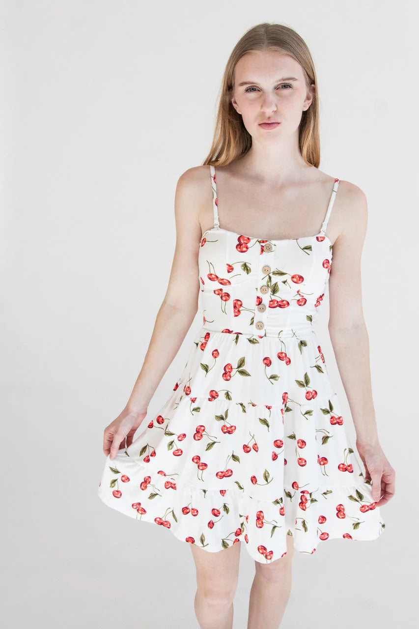 Cherry Print Tiered Mini Dress