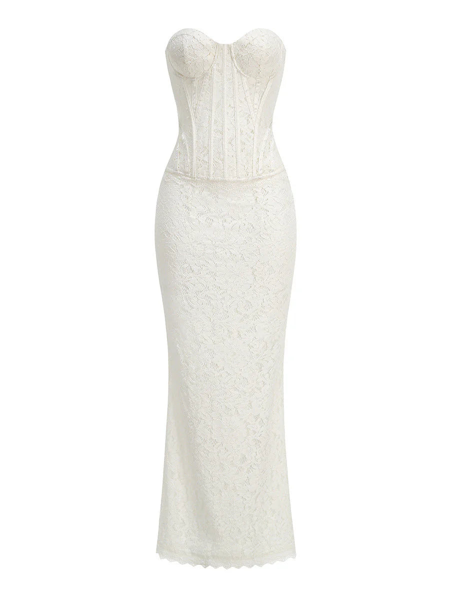 White Lace Sweetheart Corset Mermaid Dress