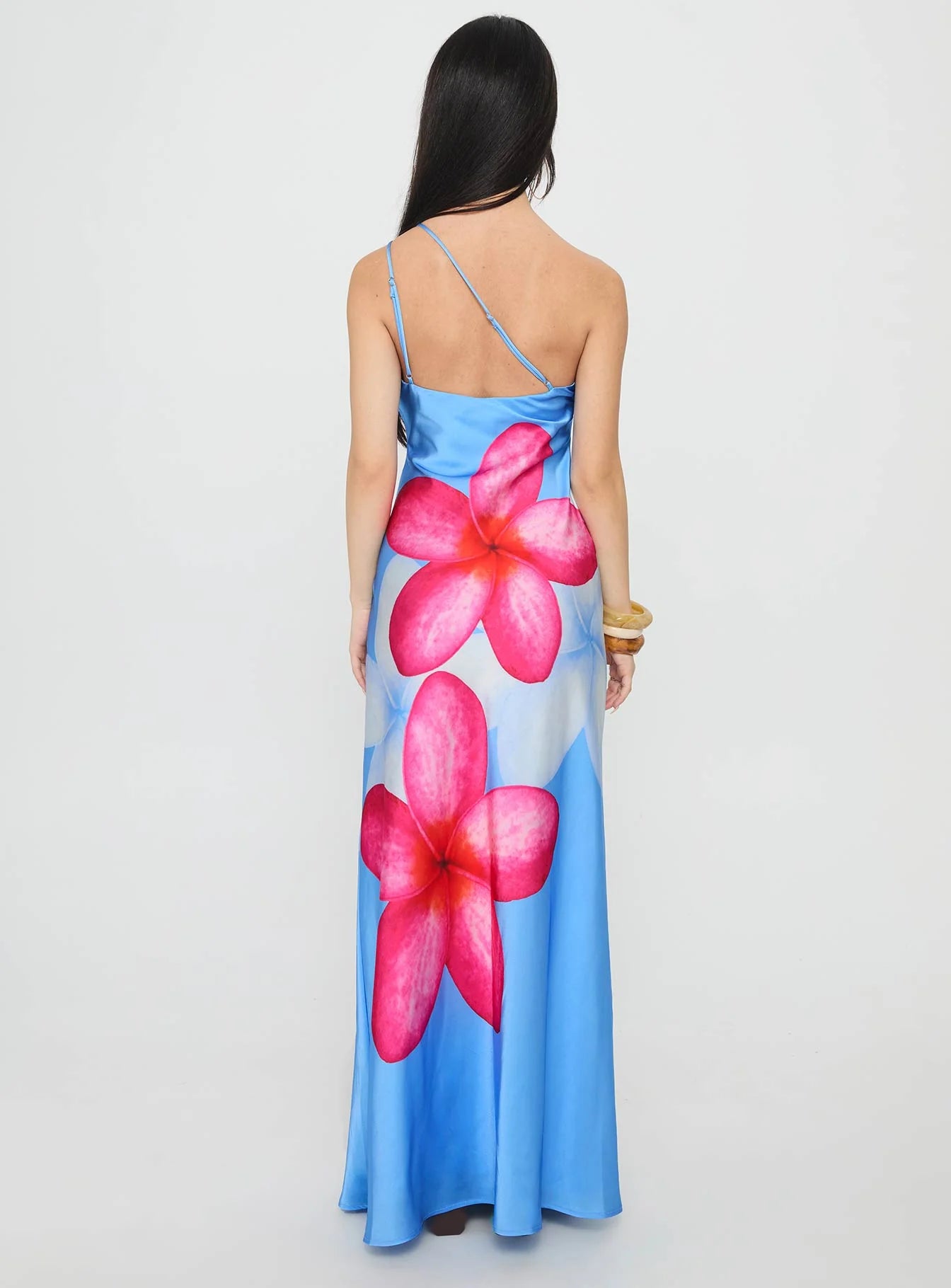 Meilana One Shoulder Maxi Dress Blue Floral