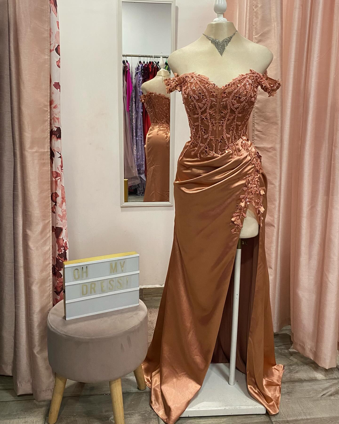 Lace Off the Shoulder Green Satin Mermaid Dress