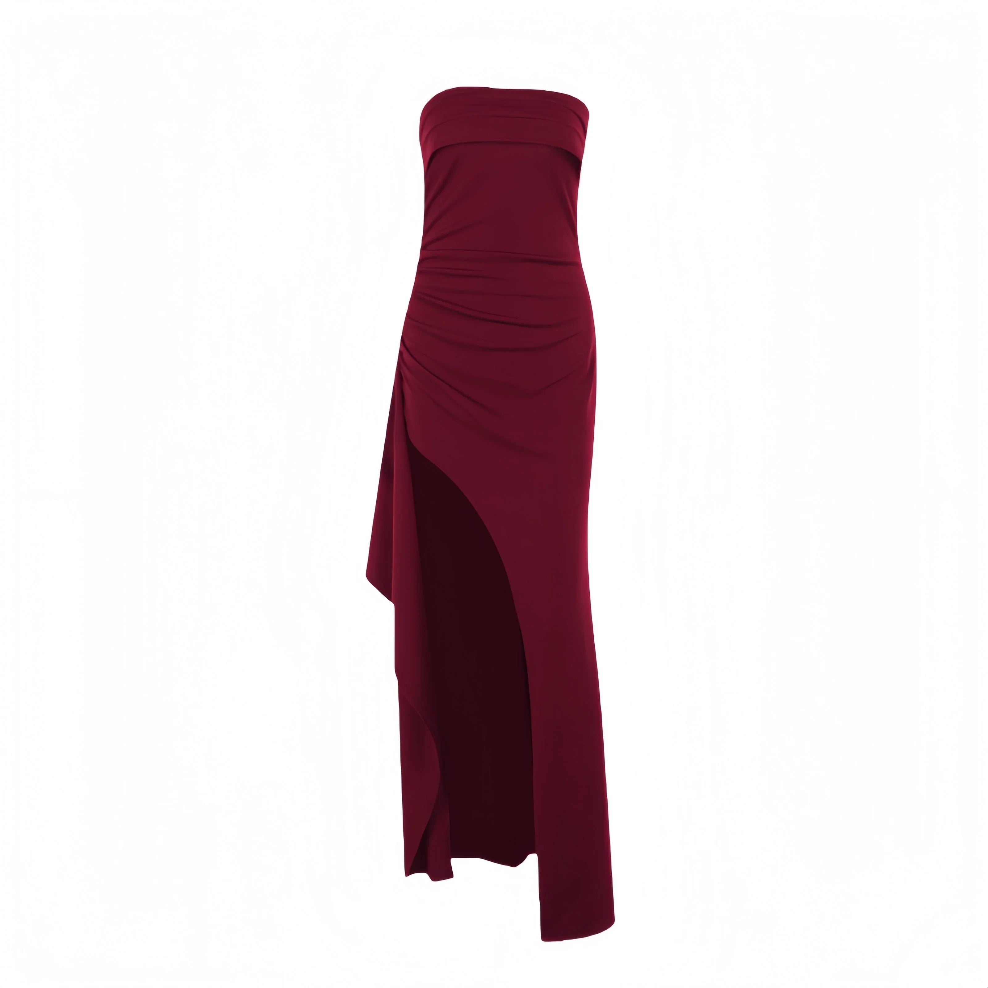 Strapless Navy Blue Pleated Long Dress with Slit