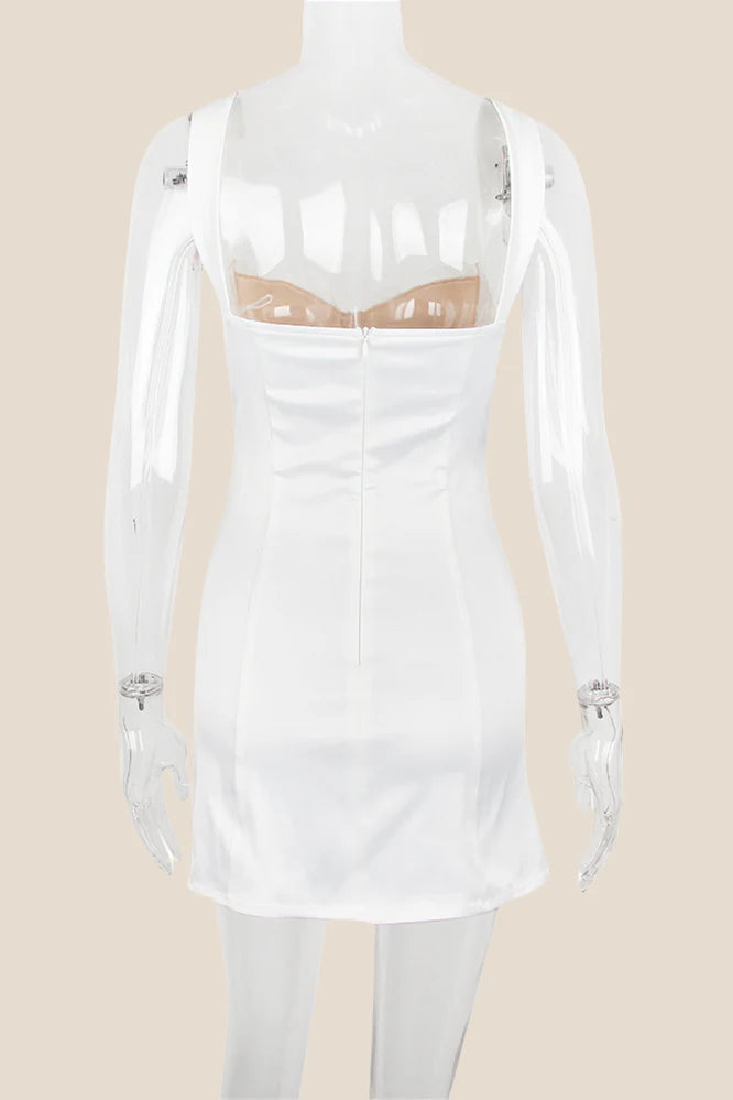 White Satin and Lace Short Dress