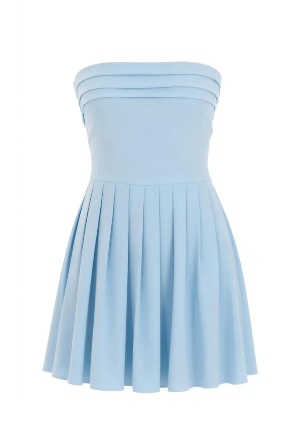 Light Blue Strapless Pleated A-line Short Dress