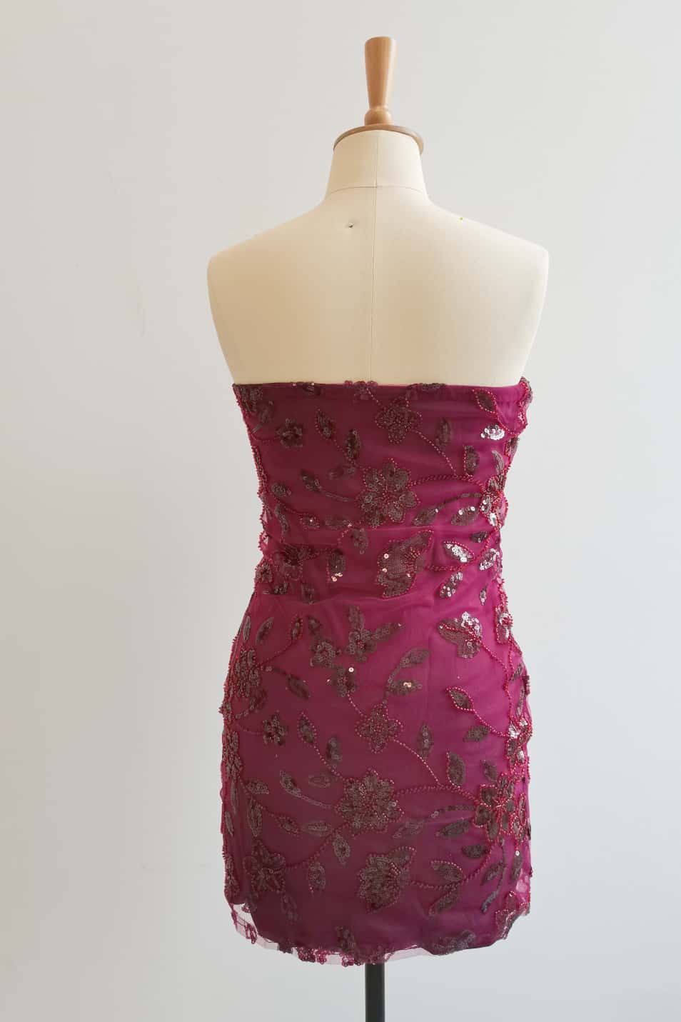 Strapless Purple Beaded Flowers Tight Short Dress