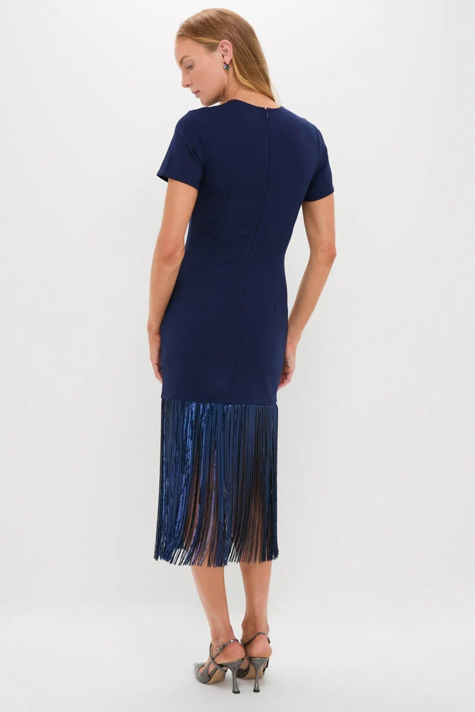 Navy Sequin Fringe Stevie Midi Dress