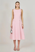Princess High Neck Tweed Midi Dress - Pink