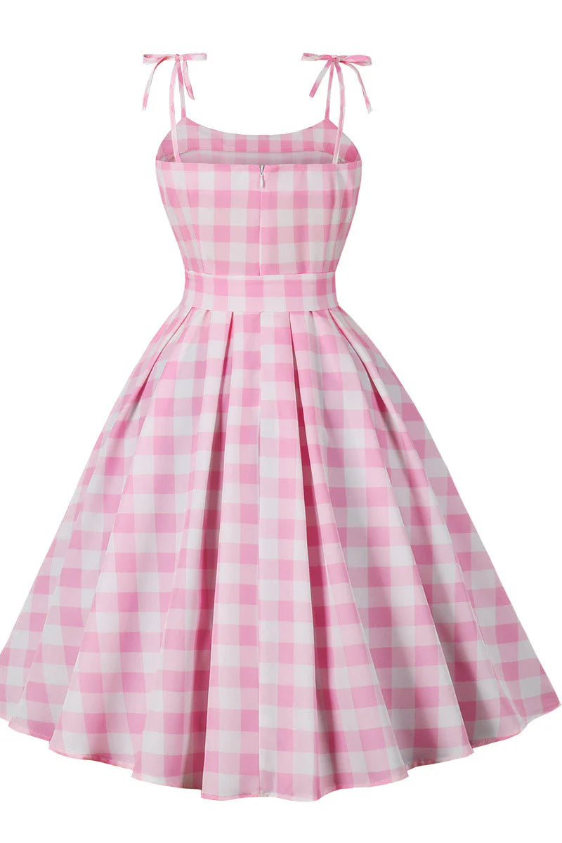 Yellow Plaid Swing Dress with Sash
