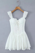 White Strap Lase-up Short Skirt
