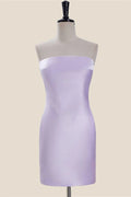 Strapless Lavender Satin Tight Short Dress