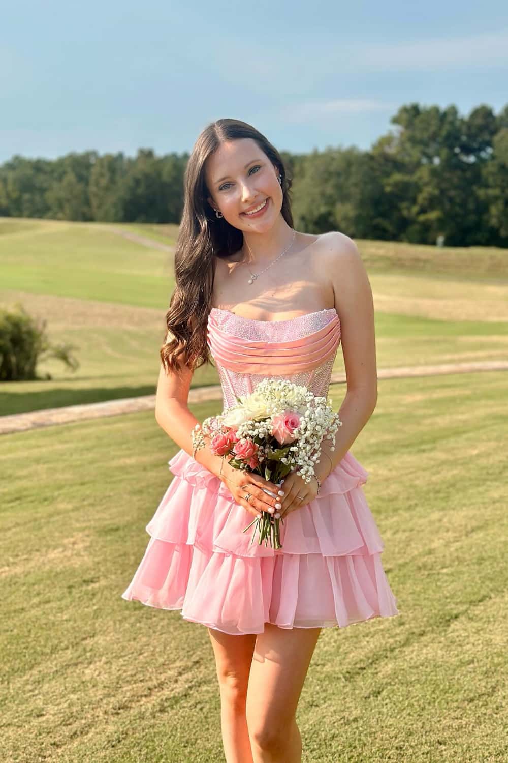 Yellow Beaded Ruffle A-line Short Dress