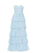 Light Blue Chiffon Sweetheart Ruffle Long Dress