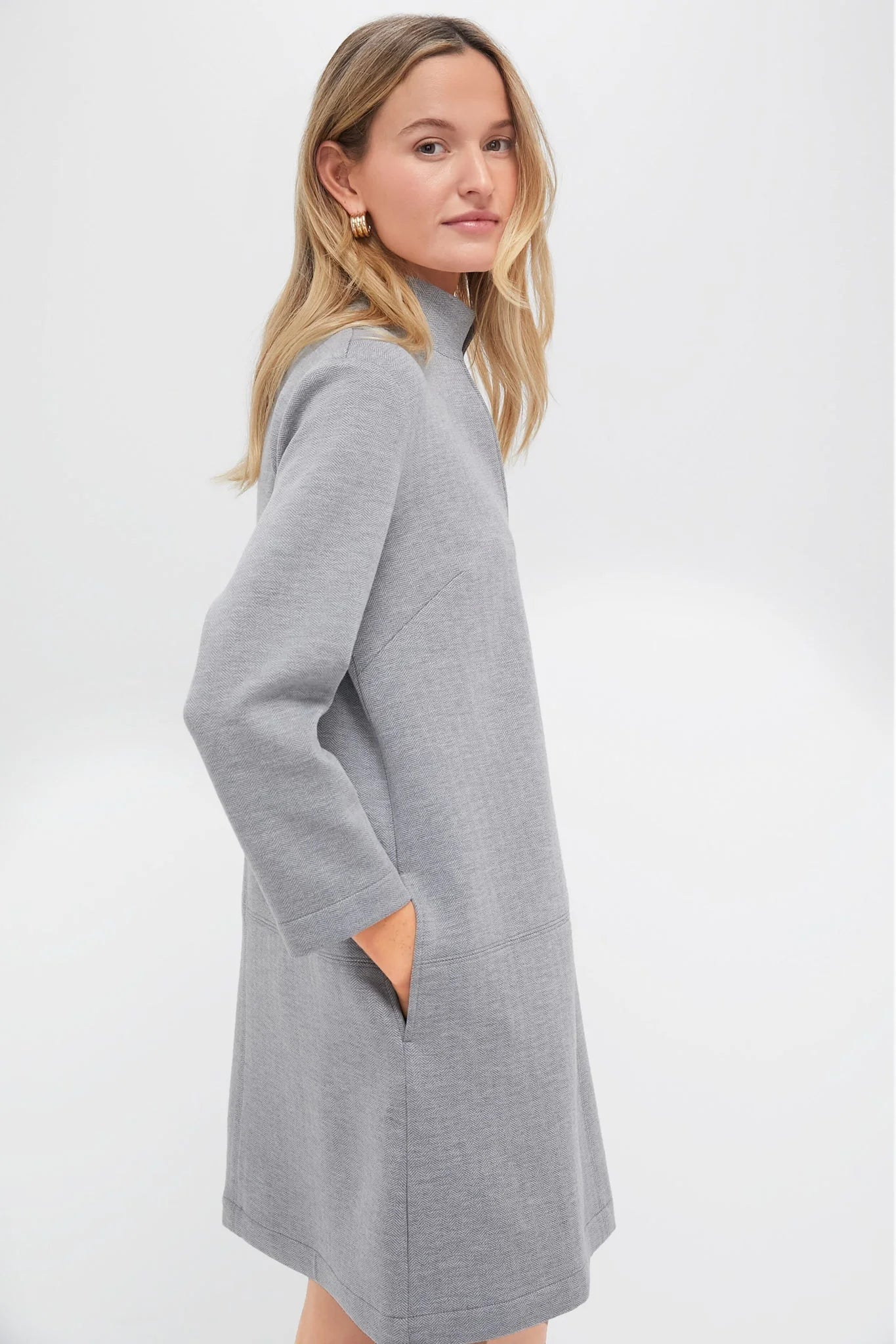 Gray Herringbone Clifton Dress