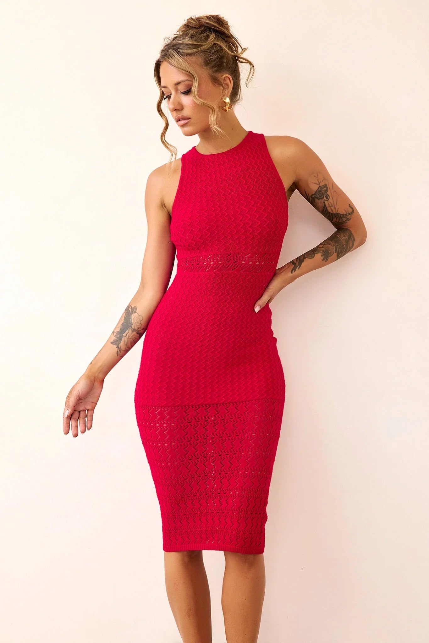Marlie Knit Midi Dress - Red