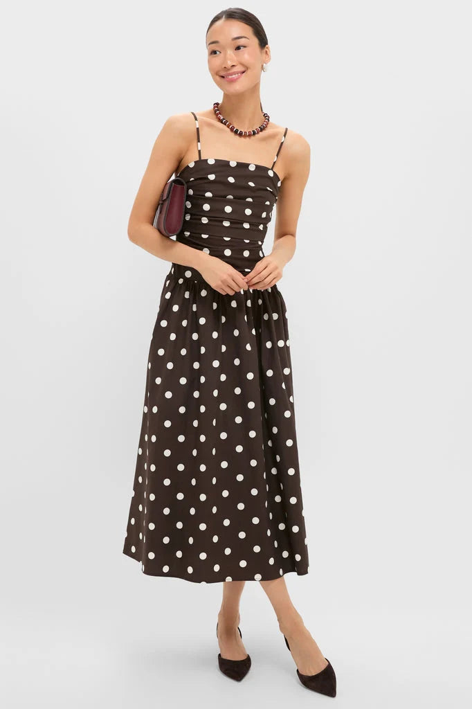 Brown Ivory Polka Dot Lainey Midi Dress