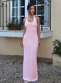 Nalanie Halter Crochet Maxi Dress Pink