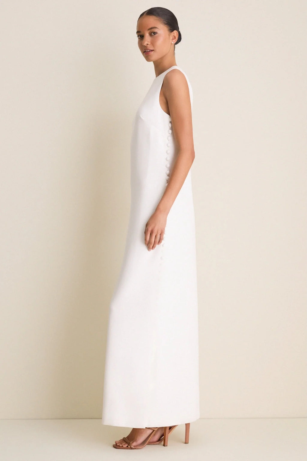Cloud White Crepe Button Camille Maxi Dress