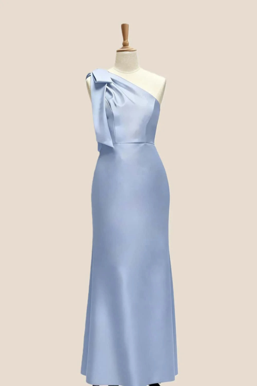 Light Blue One Shoulder Bow Bridesmaid Dress