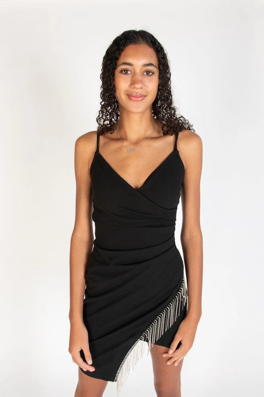 Rhinestone Fringe Wrap Cami Dress